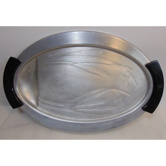 Server Tray West Bend Aluminum Platter Roaster Boiler Ducks Cat Tails Design VTG - Picture 4 of 13